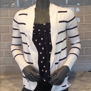 3/$30 Merona white navy blue cardigan sweater med